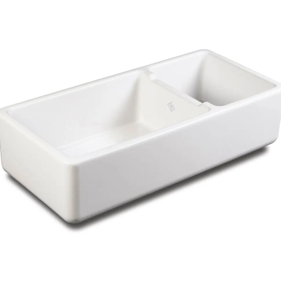 Shaws Original Edgworth Offset 1.5 Bowl White Ceramic Butler Kitchen Sink - 997 x 470mm