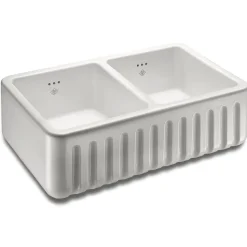 Shaws Ribchester White Ceramic Double Bowl Fluted Apron Front Sink - 795 x 465mm