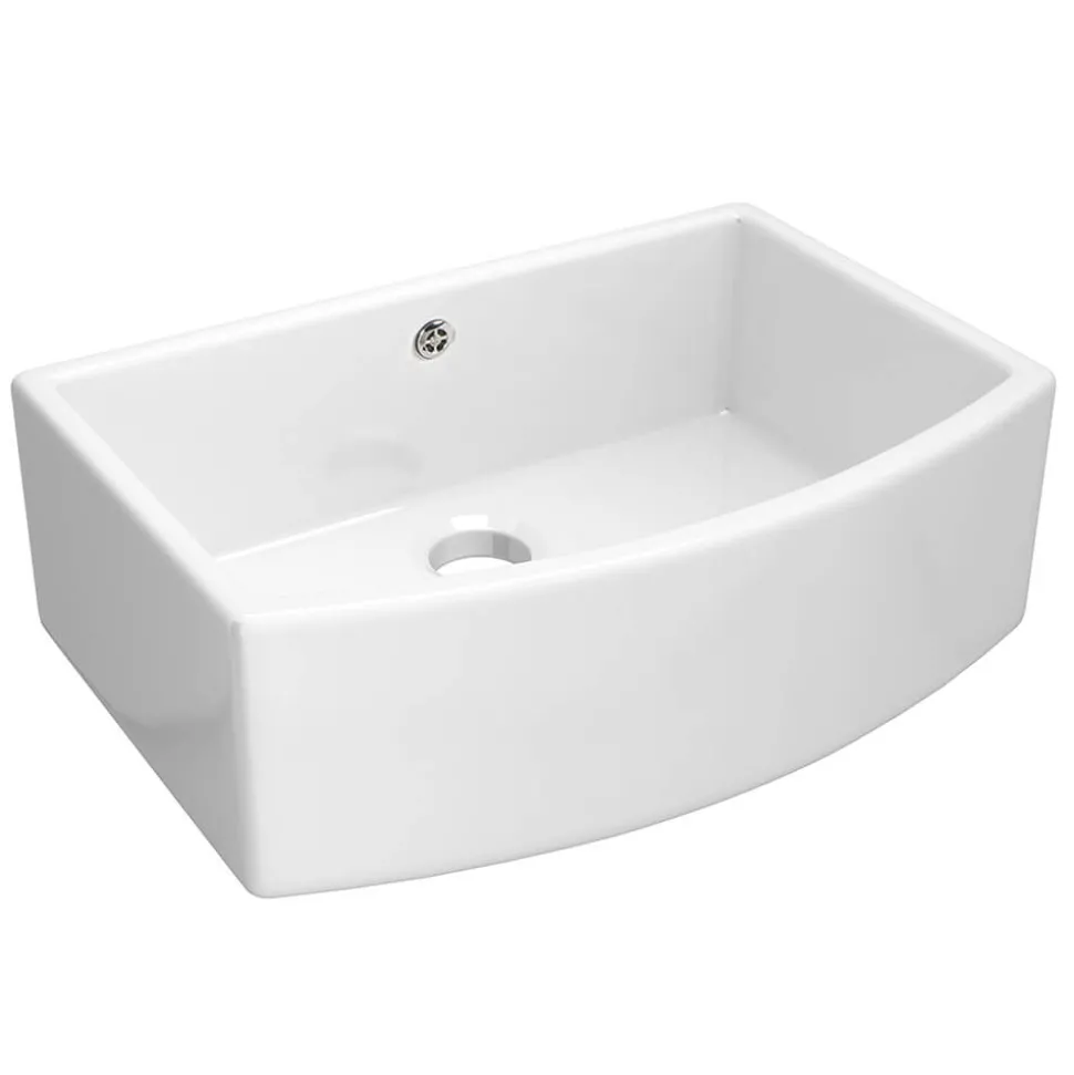 Shaws Waterside Curved Ceramic Single Bowl Belfast Kitchen Sink - 597mm x 531mm