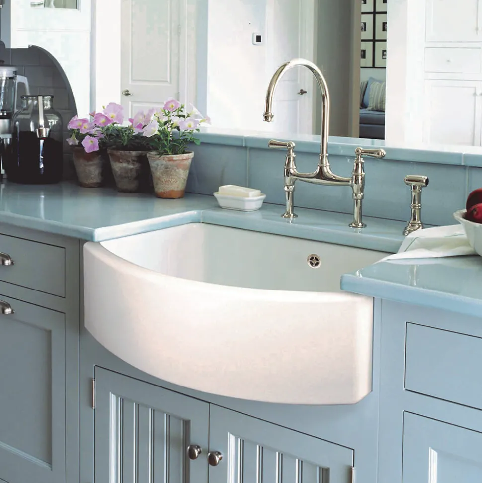Shaws Waterside Curved Ceramic Single Bowl Belfast Kitchen Sink - 597mm x 531mm