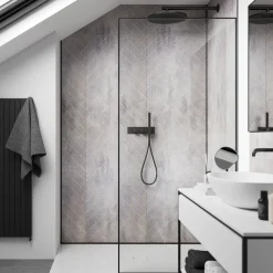 Showerwall Cement Herringbone Laminate Tile - 2400 x 600mm