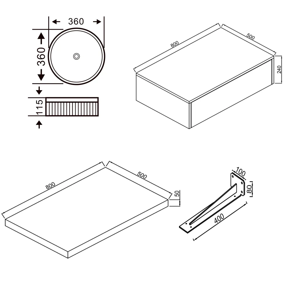 Sophia Basin Shelf, Drawer Unit & Countertop Basin - 3 sizes