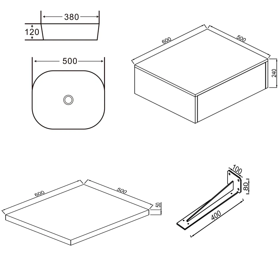 Sophia Basin Shelf, Drawer Unit & Countertop Basin - 3 sizes