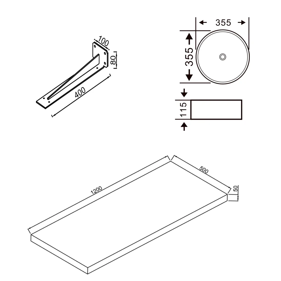 Sophia Basin Shelf with Countertop Basin - 3 sizes