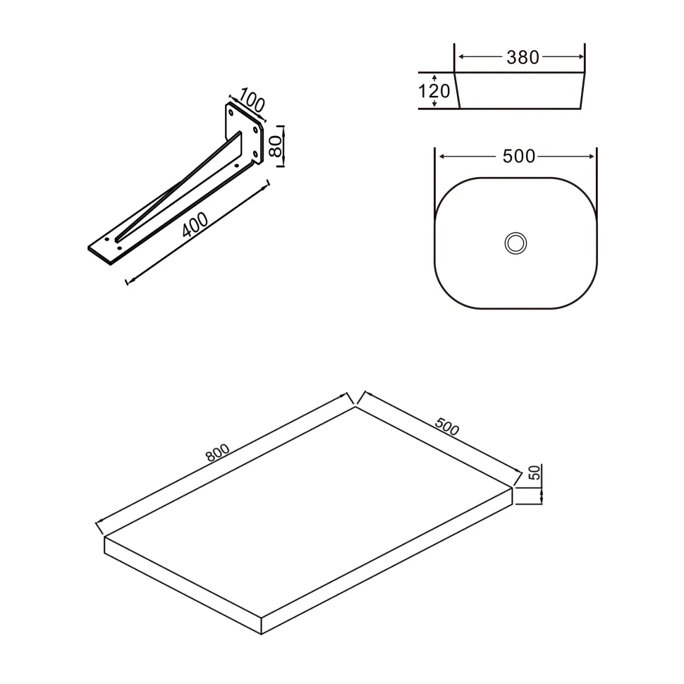 Sophia Basin Shelf with Countertop Basin - 3 sizes