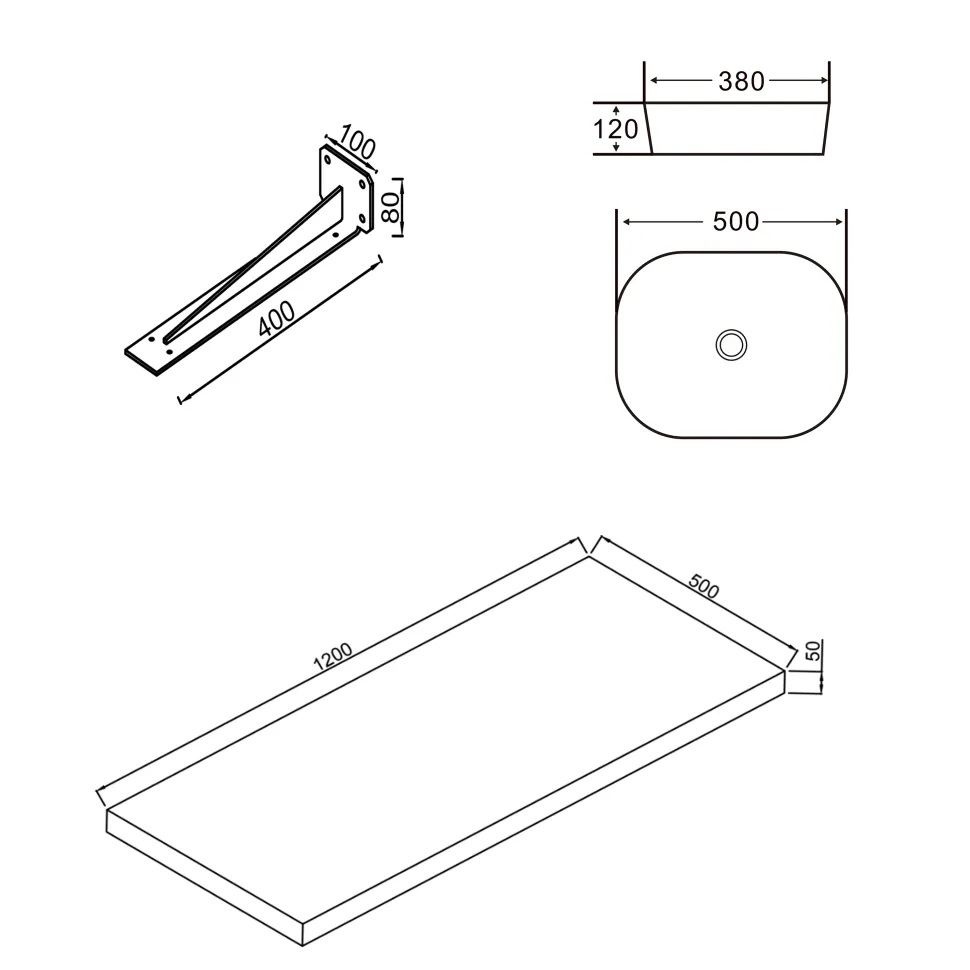 Sophia Basin Shelf with Countertop Basin - 3 sizes