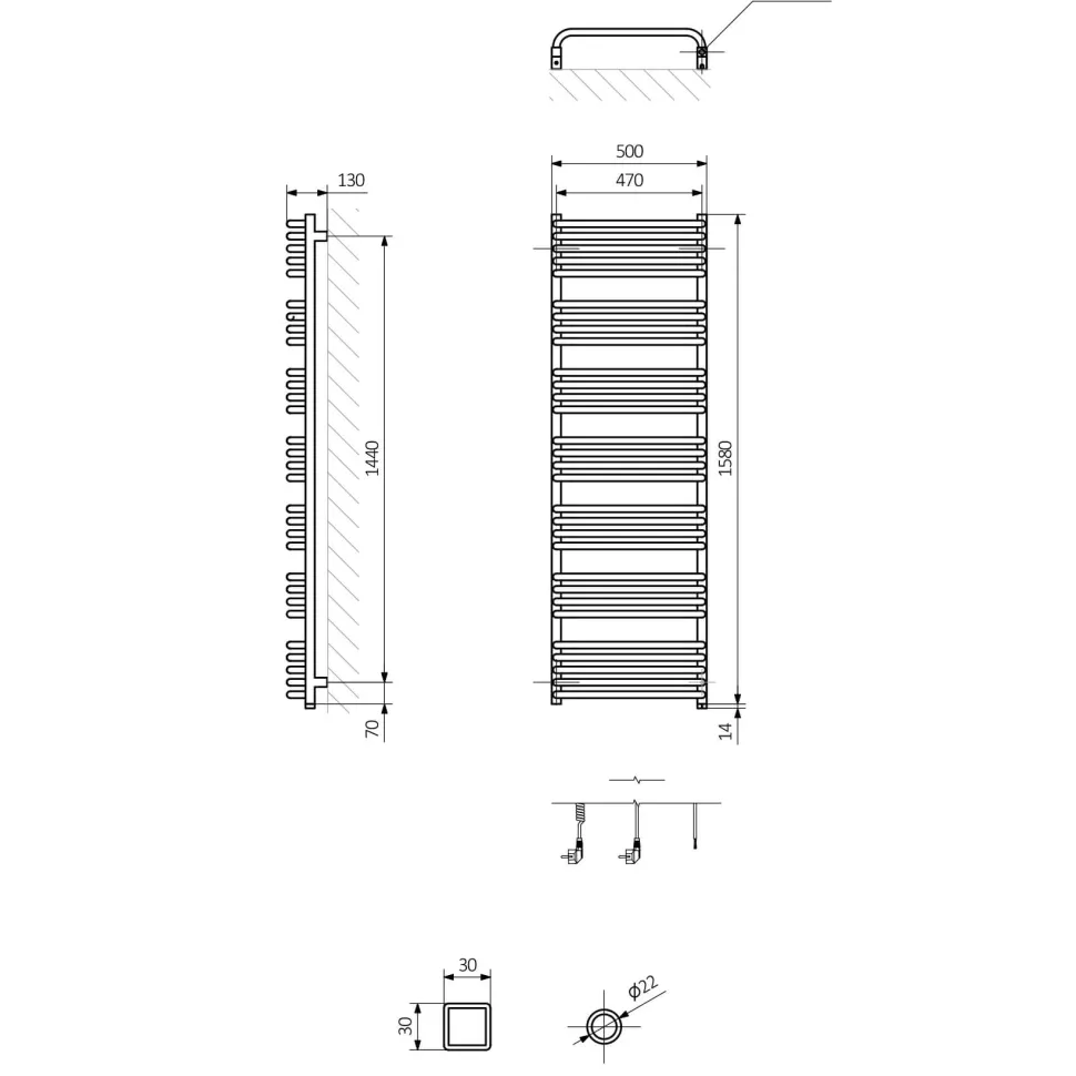 Terma Alex One Electric Heated Towel Rail with Heating Element