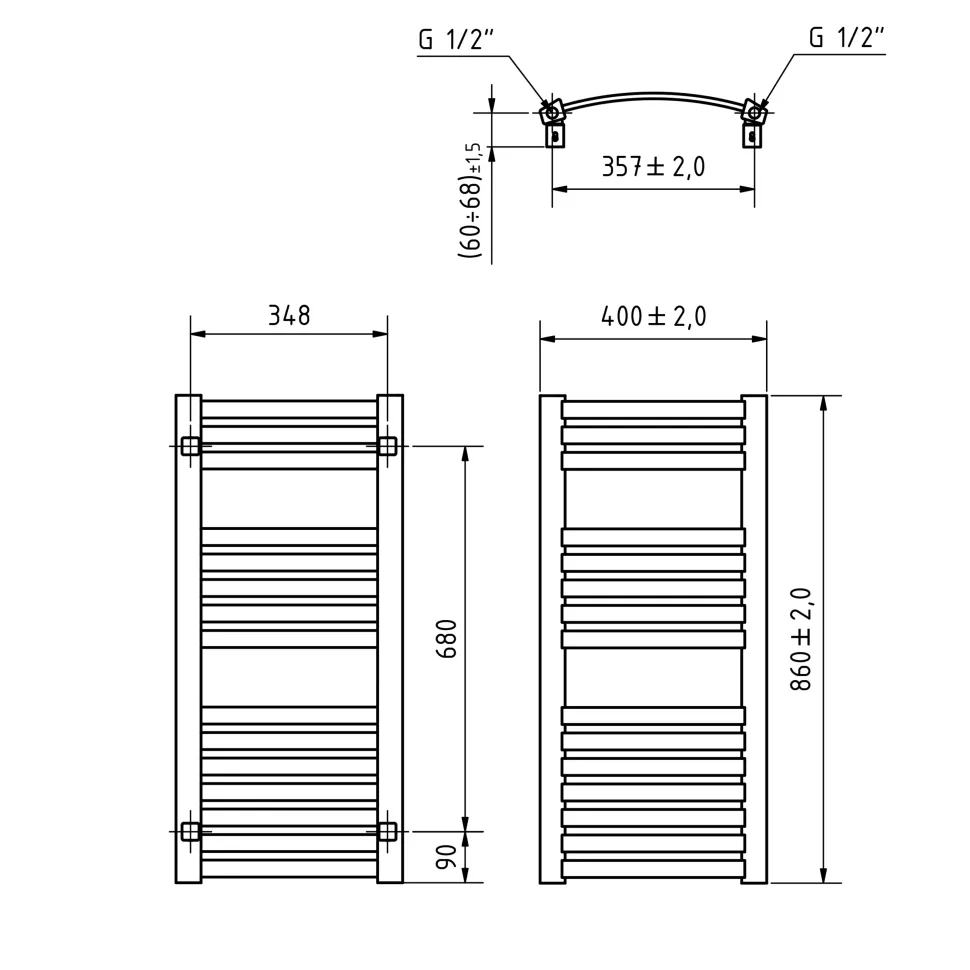 Terma Dexter Heated Towel Rail - 3 Sizes