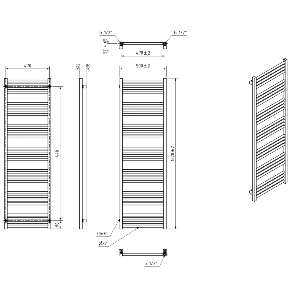 Terma Fiona Heated Towel Rail - 5 Sizes