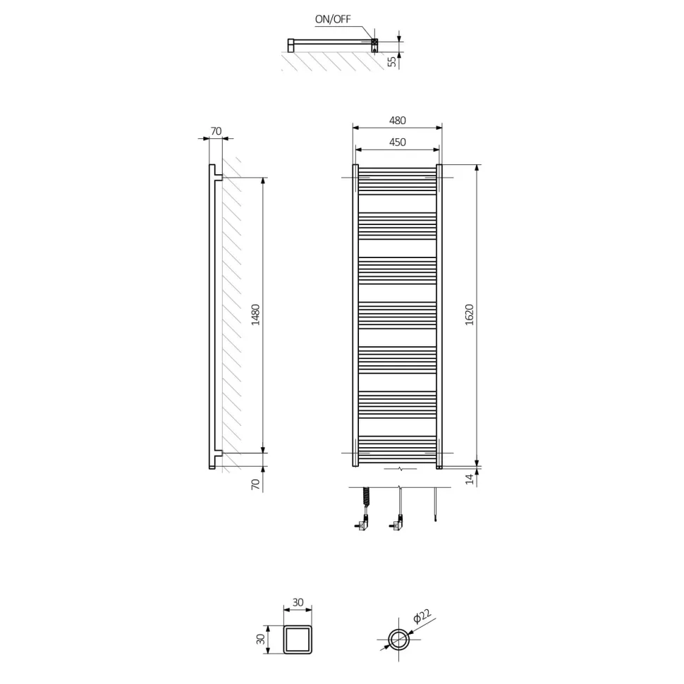 Terma Fiona One Electric Heated Towel Rail with Heating Element - Sparkling Gravel - 4 Sizes