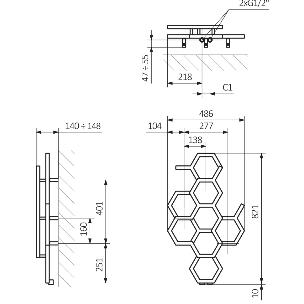 Terma Hex Steel Designer Vertical Radiator