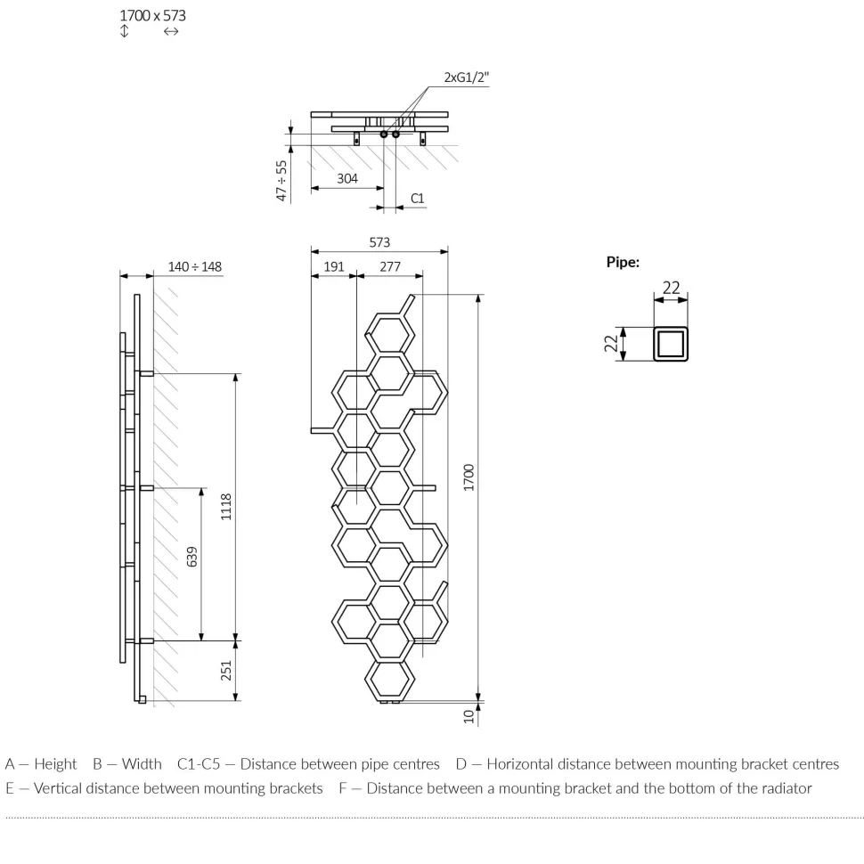Terma Hex Steel Designer Vertical Radiator