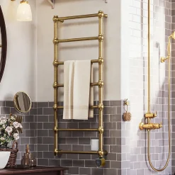 Terma Retro Brushed Brass Electric Heated Towel Rail with VEO Wi-Fi Controlled Heating Element