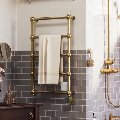 Terma Retro Brushed Brass Electric Heated Towel Rail with VEO Wi-Fi Controlled Heating Element