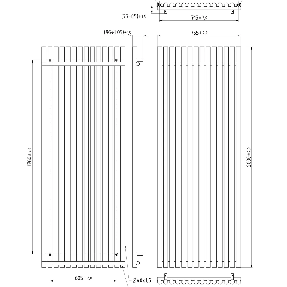 Terma Rolo Room E Single Panel 2000 x 755mm Electric Radiator with 2000W Wi-Fi Controlled VEO Heating Element