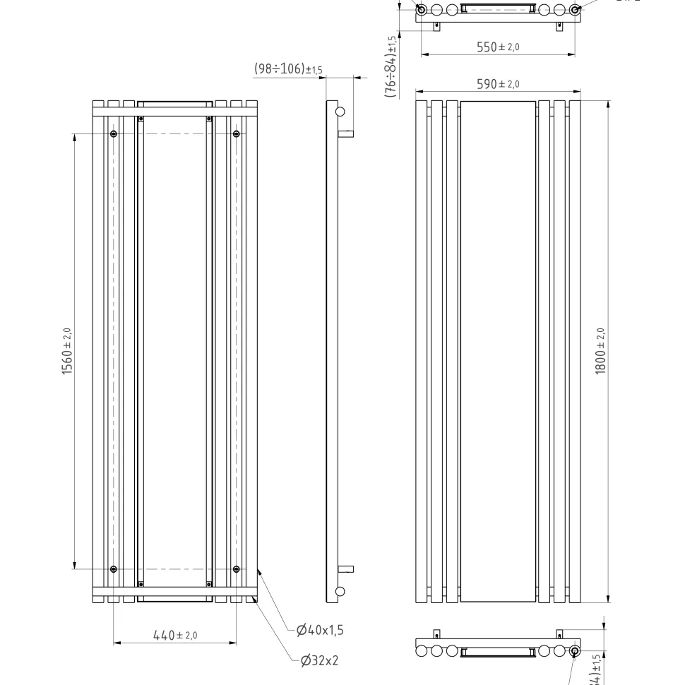 Terma Rolo Vertical Single Panel Mirror Radiator - 1800 x 590mm - 7 Colours