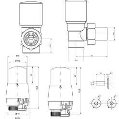 Terma Vario Royal Angled Thermostatic Valves with Pipe Masking