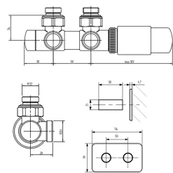 Terma Vario Twins All In One Integrated 50mm Valves with Pipe Masking Set