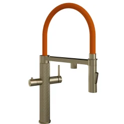 The Tap Factory Quilt Tube Brushed Brass Pull Out Spray Boiling Water Kitchen Mixer with Filtered Cold Drinking Water & Coloured Spout