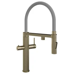 The Tap Factory Quilt Tube Brushed Brass Pull Out Spray Boiling Water Kitchen Mixer with Filtered Cold Drinking Water & Coloured Spout