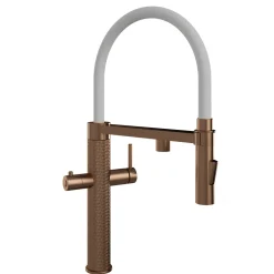 The Tap Factory Quilt Tube Brushed Copper Pull Out Spray Boiling Water Kitchen Mixer with Filtered Cold Drinking Water & Coloured Spout