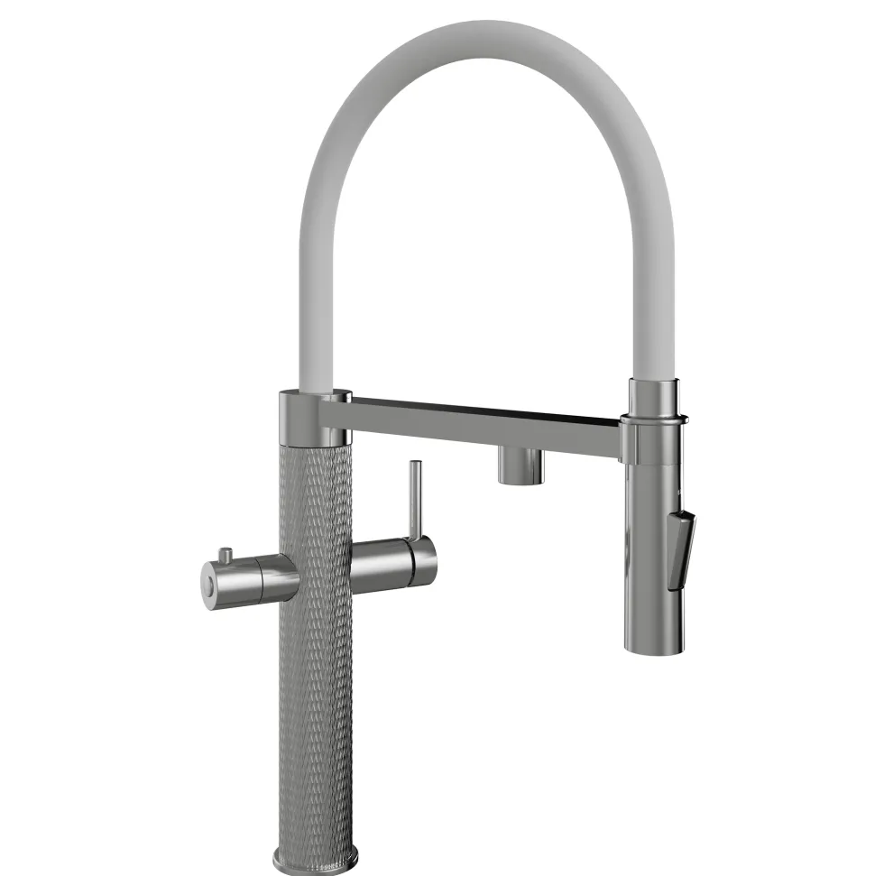 The Tap Factory Quilt Tube Chrome Pull Out Spray Boiling Water Kitchen Mixer with Filtered Cold Drinking Water & Coloured Spout