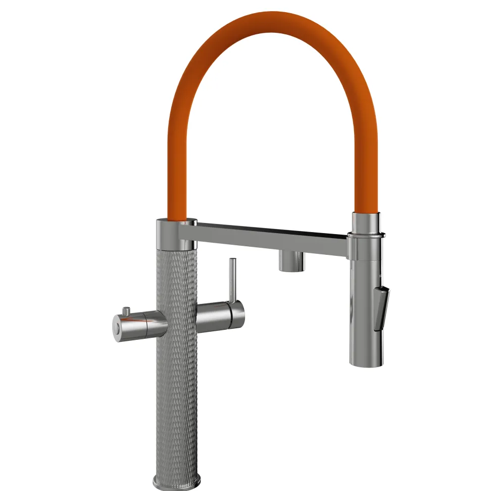 The Tap Factory Quilt Tube Chrome Pull Out Spray Boiling Water Kitchen Mixer with Filtered Cold Drinking Water & Coloured Spout