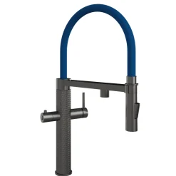 The Tap Factory Quilt Tube Gunmetal Pull Out Spray Boiling Water Kitchen Mixer with Filtered Cold Drinking Water & Coloured Spout