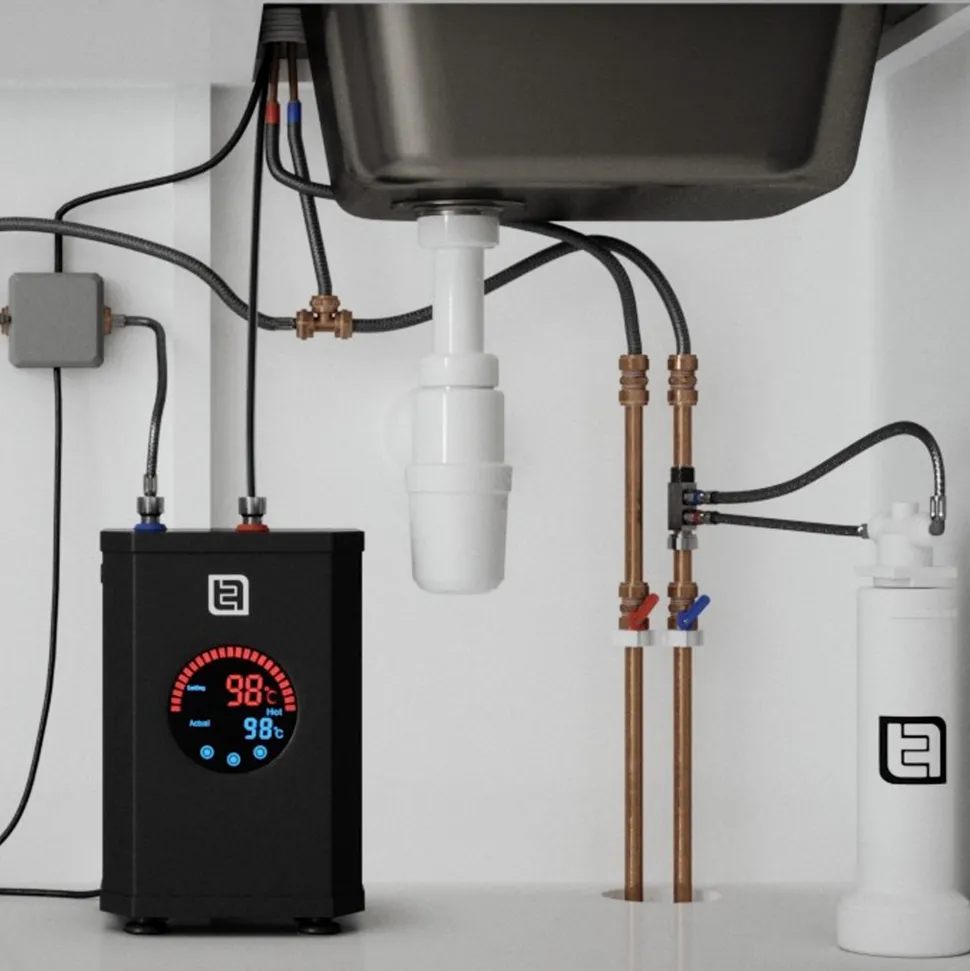 The Tap Factory Quilt Tube Gunmetal Pull Out Spray Boiling Water Kitchen Mixer with Filtered Cold Drinking Water & Coloured Spout