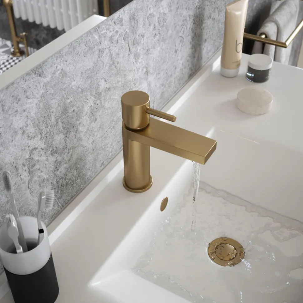 The Tap Factory Vibrance Brushed Brass Mono Basin Mixer and Basin Waste - 6 Handle Colours Available