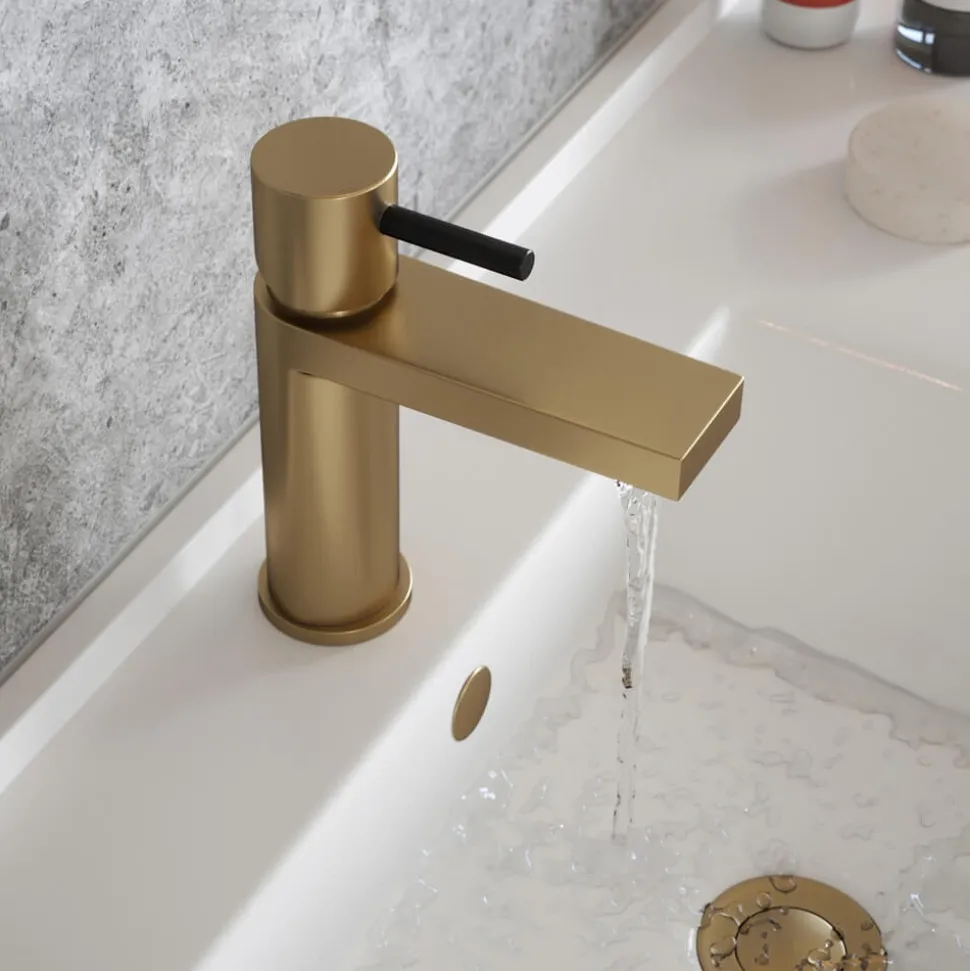 The Tap Factory Vibrance Brushed Brass Mono Basin Mixer and Basin Waste - 6 Handle Colours Available