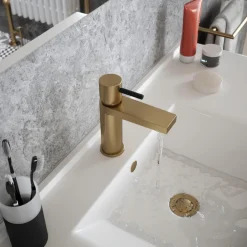 The Tap Factory Vibrance Brushed Brass Mono Basin Mixer and Basin Waste - 6 Handle Colours Available