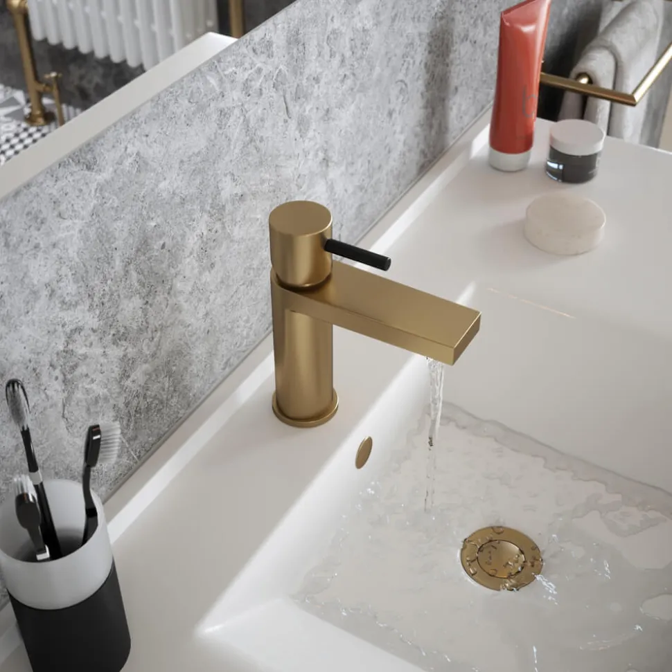 The Tap Factory Vibrance Brushed Brass Mono Basin Mixer and Basin Waste - 6 Handle Colours Available