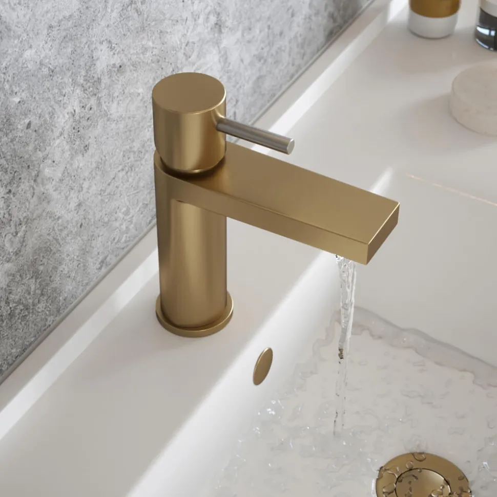 The Tap Factory Vibrance Brushed Brass Mono Basin Mixer and Basin Waste - 6 Handle Colours Available