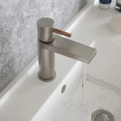 The Tap Factory Vibrance Brushed Nickel Mono Basin Mixer and Basin Waste - 6 Handle Colours Available