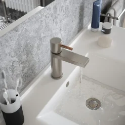 The Tap Factory Vibrance Brushed Nickel Mono Basin Mixer and Basin Waste - 6 Handle Colours Available
