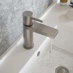 The Tap Factory Vibrance Brushed Nickel Mono Basin Mixer and Basin Waste - 6 Handle Colours Available