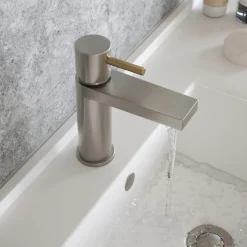 The Tap Factory Vibrance Brushed Nickel Mono Basin Mixer and Basin Waste - 6 Handle Colours Available