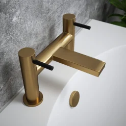 The Tap Factory Vibrance Brushed Brass Deck Mounted Bath Filler - 6 Handle Colours Available