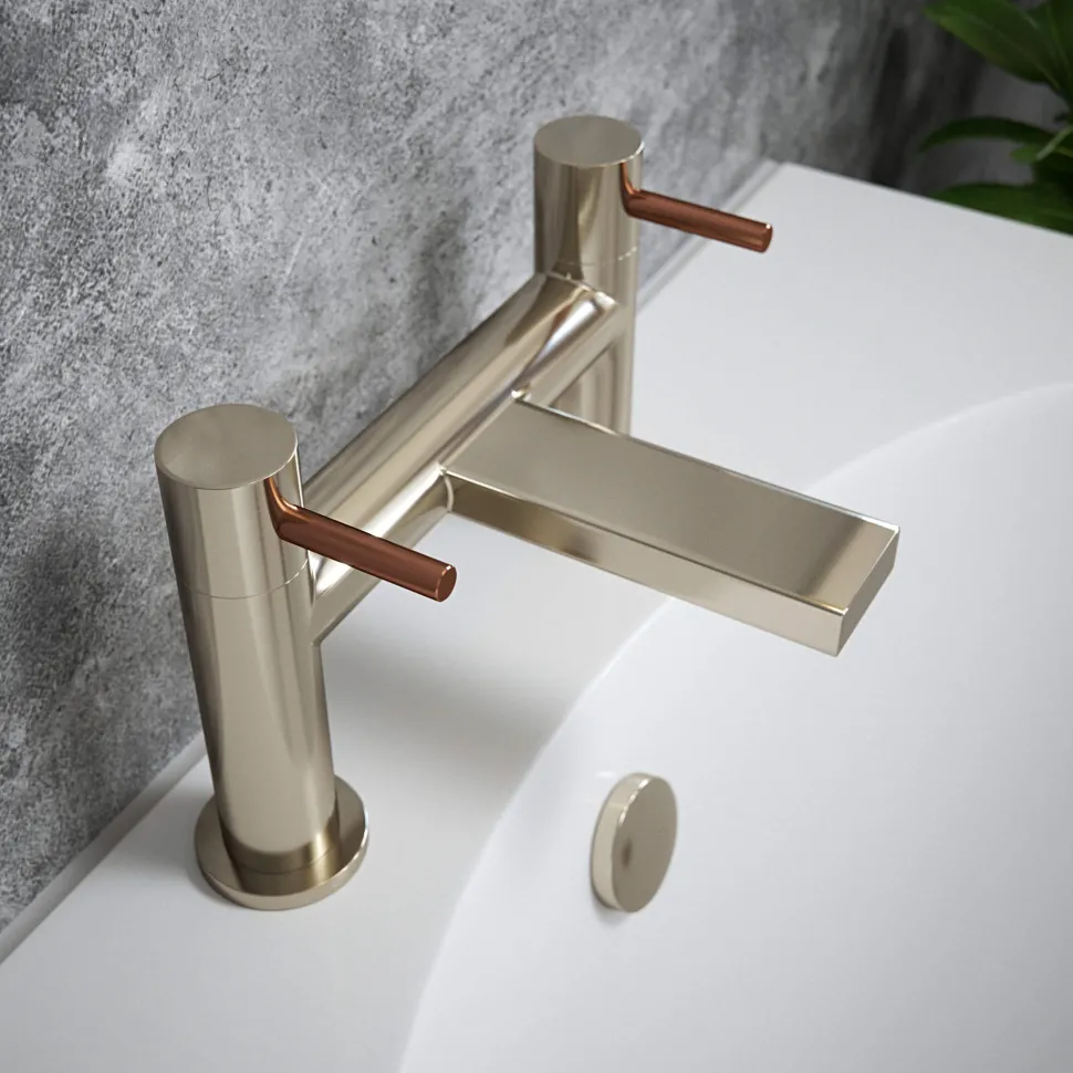 The Tap Factory Vibrance Brushed Nickel Deck Mounted Bath Filler - 6 Handle Colours Available