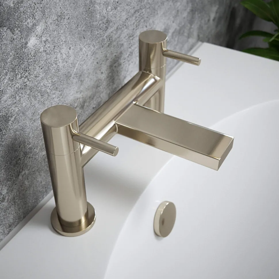 The Tap Factory Vibrance Brushed Nickel Deck Mounted Bath Filler - 6 Handle Colours Available