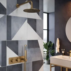The Tap Factory Vibrance Brushed Brass WRAS Approved Concealed Thermostatic Shower Valve with Fixed Shower Head and Shower Handset