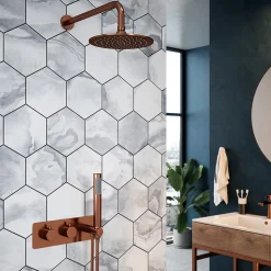The Tap Factory Vibrance Copper WRAS Approved Concealed Thermostatic Shower Valve with Fixed Shower Head and Shower Handset