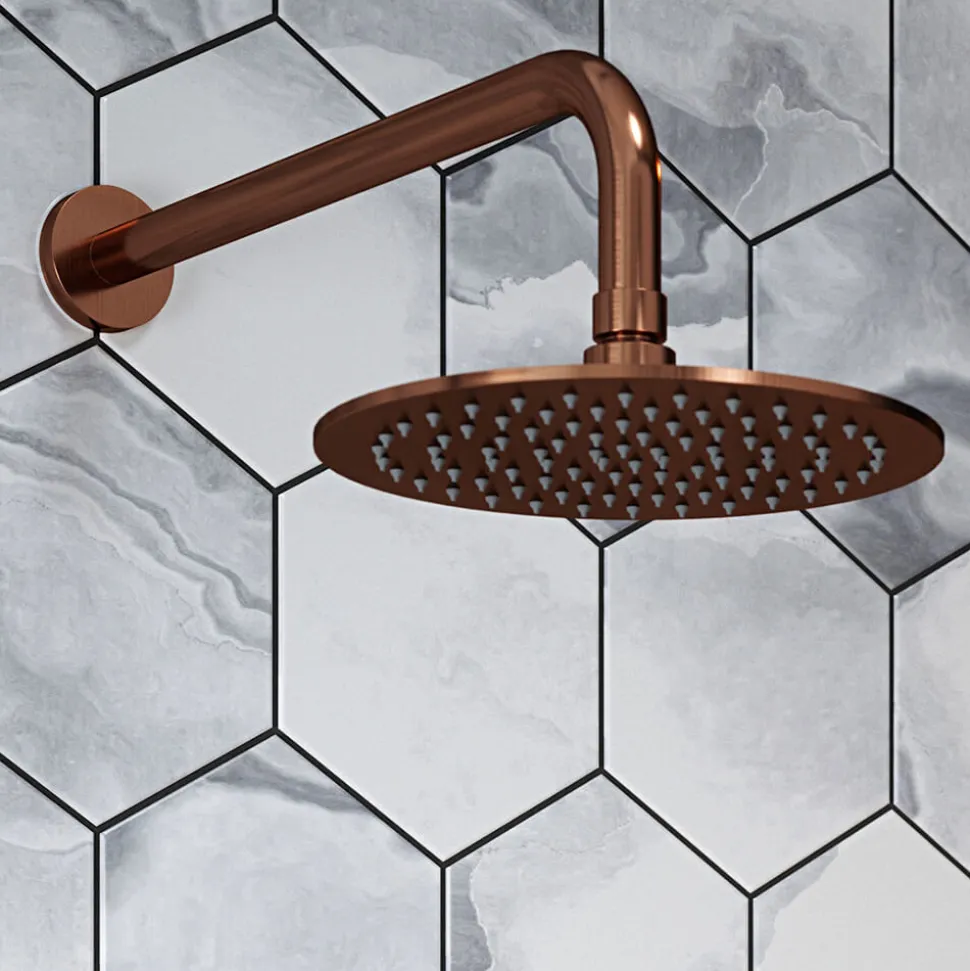 The Tap Factory Vibrance Copper WRAS Approved Concealed Thermostatic Shower Valve with Fixed Shower Head and Shower Handset