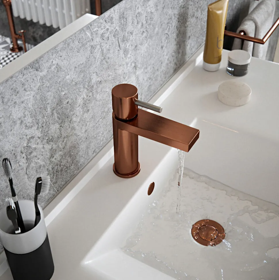 The Tap Factory Vibrance Polished Copper Mono Basin Mixer and Basin Waste - 6 Handle Colours Available