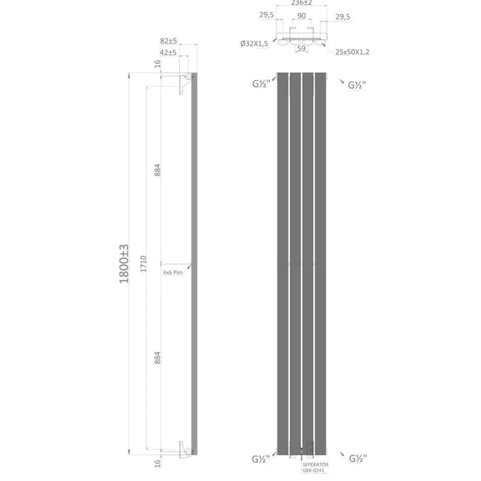 The Tap Factory Vibrance Single Panel Vertical Radiator 1800 x 236mm - 15 Colours Available