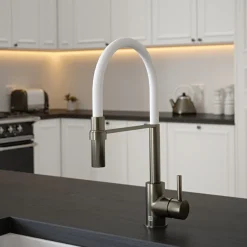 The Tap Factory Vibrance Tube Gunmetal Mono Pull Out Kitchen Mixer Tap with Coloured Spout