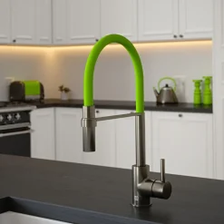 The Tap Factory Vibrance Tube Gunmetal Mono Pull Out Kitchen Mixer Tap with Coloured Spout