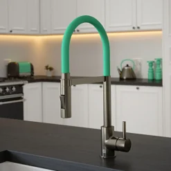 The Tap Factory Vibrance Tube Gunmetal Mono Pull Out Kitchen Mixer Tap with Coloured Spout