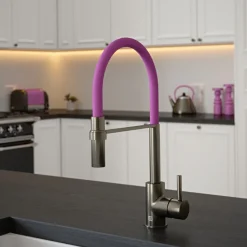 The Tap Factory Vibrance Tube Gunmetal Mono Pull Out Kitchen Mixer Tap with Coloured Spout